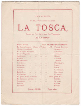 La Tosca. Sarah Bernhardt, Pierre Berton, Jane Méa. Lyceum, 1888