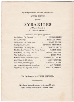 Sybarites. George Relph, Barbara Hoffe, Ernest Thesiger, Edmund Gwenn, Jessie Winter, May Whitty. Arts, 1929. 9 performances