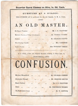 An Old Master: Confusion. J R Crauford, Thomas Thorne, Charles Groves, Winifred Emery, William Lestocq. Vaudeville, 1884