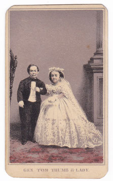 General Tom Thumb. Charles Sherwood Stratton and Lavinia Warren Stratton in their wedding costumes. CDV