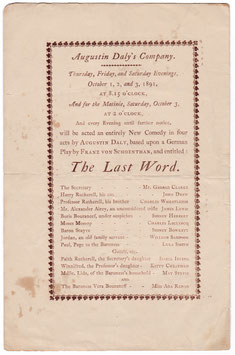 The Last Word. George Clarke, John Drew, Sidney Herbert, William Sampson, Isabel Irving, Lula Smith, Ada Rehan. Lyceum, 1891