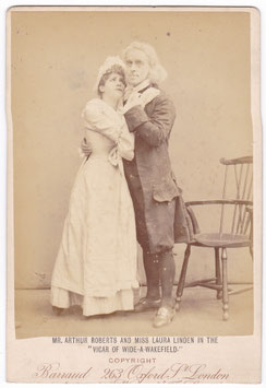 Arthur Roberts and Laura Linden as Henry Irving and Ellen Terry "The Vicar Of Wide-A-Wakefield. Gaiety Theatre, 1885. Rare Barraud cabinet photo