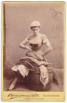 Actress seated on a barrel. Brown, Barnes & Bell cabinet photo