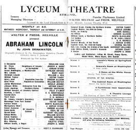 Abraham Lincoln. William J Rea, Rosalind Ivan, Adrian Byrne, Victor Tandy, Mary Raby, Harcourt Williams. Lyceum, 1921