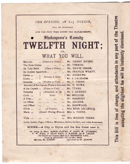 Twelfth Night. Henry Irving, William Terriss, David Fisher, Francis Wyatt, Rose Leclercq, Marion Terry. Lyceum, 1884
