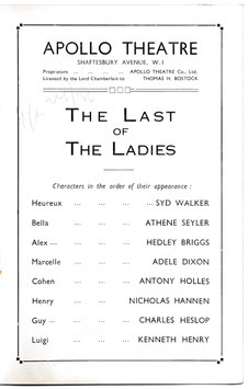 The Last Of The Ladies. Syd Walker, Athene Seyler, Hedley Briggs, Adele Dixon, Antony Holles, Charles Heslop. Apollo, 1936