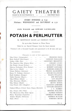Potash And Perlmutter. Frances Dean, Augustus Yorke, Barbara Hood, Ellen Pollock, Glennis Lorimer. Gaiety, 1932