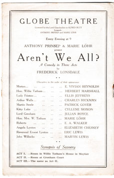 Aren't We All. E Vivian Reynolds, Herbert Marshall, Ellis Jeffreys, Marie Löhr, Cyllene Moxon, Eric Lewis. Globe, 1923
