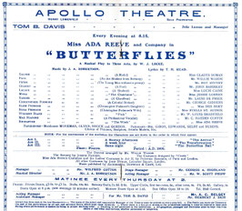 Butterflies. Gladys Soman, Lauri De Frece, Iris Hoey, Louis Bradfield, Hayden Coffin, Ada Reeve. Apollo, 1908