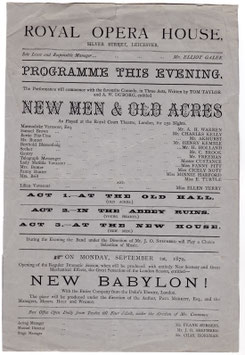 New Men And Old Acres. Ellen Terry, Henry Kemble. Royal Opera House, Leicester, 1879. Single sheet