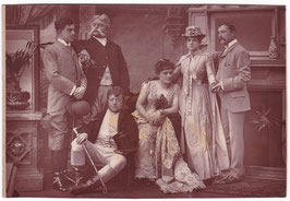 E W Gardiner, William Rignold, Alma Murray, J G Grahame, Harry Nichols and Sophie Eyre in "A Run of Luck" at Drury Lane Theatre, 1886. Barraud. Carbon print