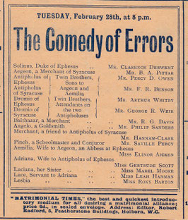 The Comedy Of Errors. Frank Benson, Arthur Whitby, Clarence Derwent, Mabel Moore, Gertrude Scott. Coronet, 1905