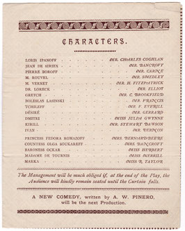 First In The Field: Fedora. Squire Bancroft, Charles Coghlan, Julia Gwynne, Mrs Bernard Beere. Haymarket, 1883