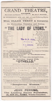 The Lady Of Lyons. Ellen Terry, Frank Cooper, Ben Webster, Louis Calvert, May Munden,  Grand Theatre, Fulham, 1898