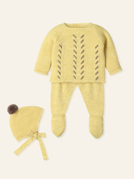 Mac Ilusion 3 teil. Preemie Feinstrickset mit Bommelmütze Nr.FSJW25/F3/005