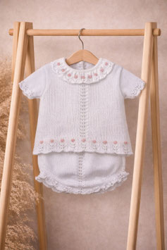 PRIM BABY 2 teil. Preemie Feinstrickset mit rosa Muster Nr.834/FA49