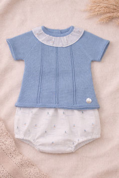 PRIM BABY 2 teil. Preemie Feinstrickset mit weißen Kragen Nr.841/FA50