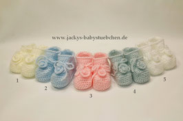 Häkelschuhe mit Rosette in 5 Farben Gr. Newborn Nr.HS 006