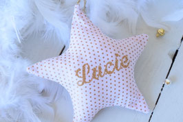 Etoile noël personnalisée prénom tissu Pois or rose & grelot