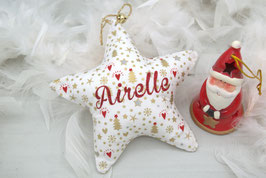 Étoile de Noël Personnalisée en Tissu Molletonné "petit motif sapin étoile" – Prénom Pailleté
