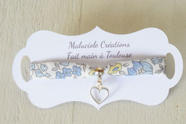 Bracelet enfant liberty anjo bleu breloque coeur  - idée cadeau anniversaire noël