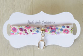 Bracelet enfant liberty mauve et breloque fer à cheval  - idée cadeau anniversaire noël