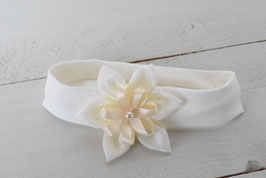 bandeau bébé grande fleur écrue fait-main pour baptême