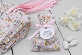 Lot de 36 sachets pour dragées " fleurs rose gris ocre" - EN STOCK envoi sous 48 h