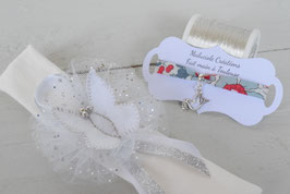 bandeau bébé baptême coton blanc tulle paillettes argentés papillon blanc idée cadeau naissance baptême anniversaire création artisanale