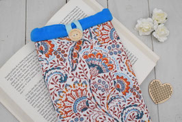 Housse livre de poche tissu indien bleu et orange
