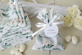 Lot de 25 sachets pour dragées en tissu Eucalyptus vert pour baptême communion - EN STOCK envoi sous 48 h
