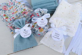 Sachet dragées baptême communion Liberty Betsy-Lin Céladon-double gaze à pois