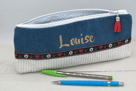 Trousse école folklore jeans velours avec prénom fille