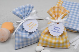 Pochon dragées vichy jaune OU vichy bleu ciel - baptême communion mariage Dolce vita
