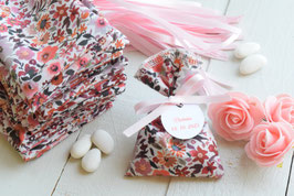 Lot de 30 sachets pour dragées tissu liberty fleuri terracota automne - EN STOCK envoi sous 48 h