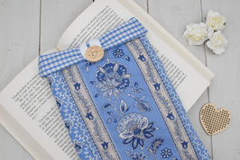 Housse livre de poche tissu provençal et vichy bleu