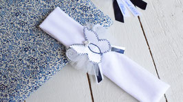 bandeau bébé papillon bleu marine et blanc baptême, cérémonie, mariage