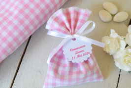 Pochon dragées vichy rose - baptême communion mariage