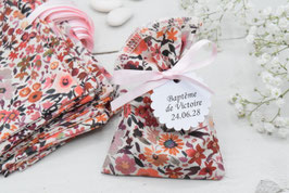 Lot de 30 sachets pour dragées tissu liberty fleuri terracota automne - EN STOCK envoi sous 48 h