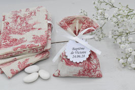 Lot de 30 sachets pour dragées toile de jouy rouge pour baptême communion - EN STOCK envoi sous 48 h