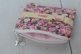 Porte monnaie enfant broderie prénom liberty Romantique