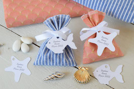 Sachet dragées thème mer marin coquillage - Cadeaux invités baptême mariage cérémonie