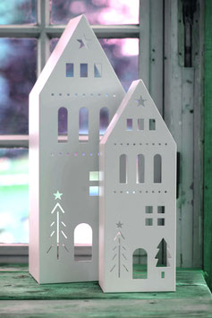 Lichthaus aus Metall in weiß im 2er Set