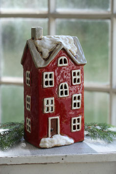 *Neu* Windlicht-Haus "Rot mit Schnee" (Modell 166)
