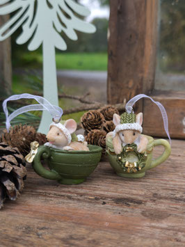 *Neu* Weihnachtsmaus in der Tasse im 2er Set - braun-grün