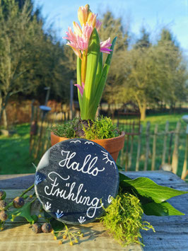 Knopf aus Speckstein - Handbemalt - "Hallo Frühling"
