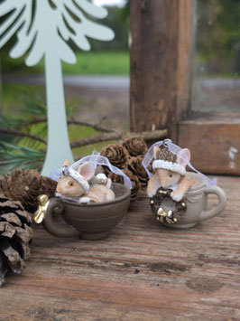 *Neu* Weihnachtsmaus in der Tasse im 2er Set - Creme-braun