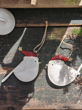 Vögel in Creme mit roter Mütze zum Hängen - 2er Set