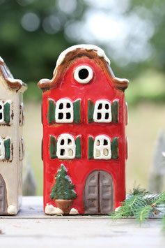 Windlicht-Haus mit Tanne (Modell 168-Rot)