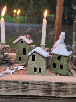 Häuschen in Grüntönen im 3er Set - Groß (8,5 cm)